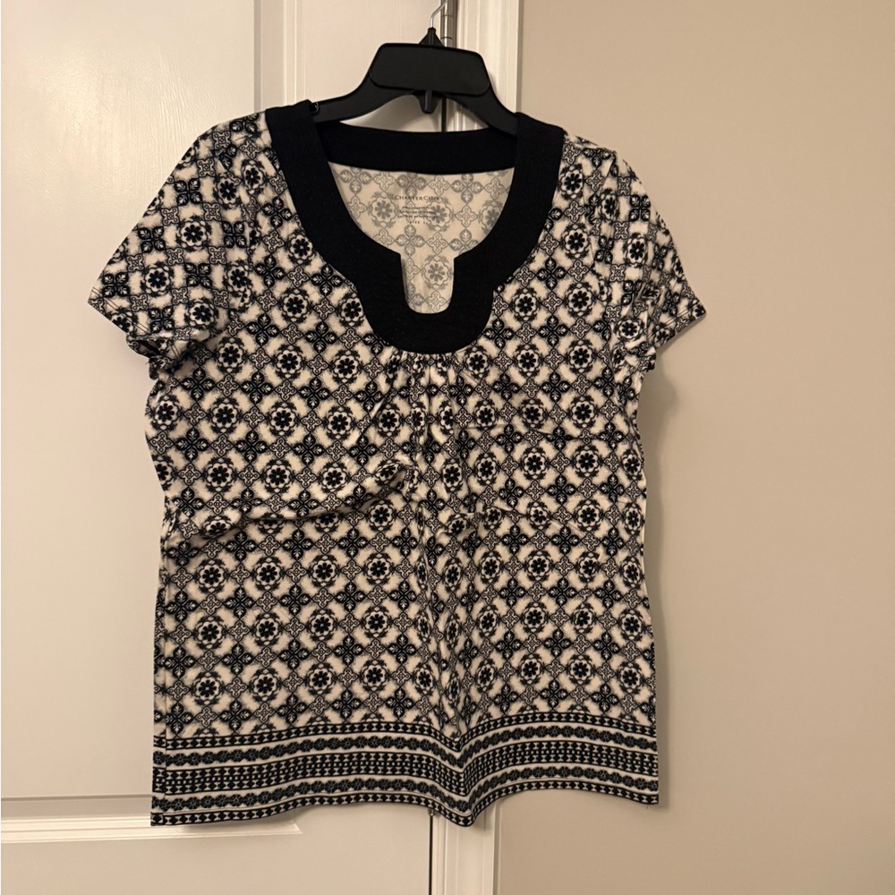 Charter Club Black and White Short Sleeve Patterned Top